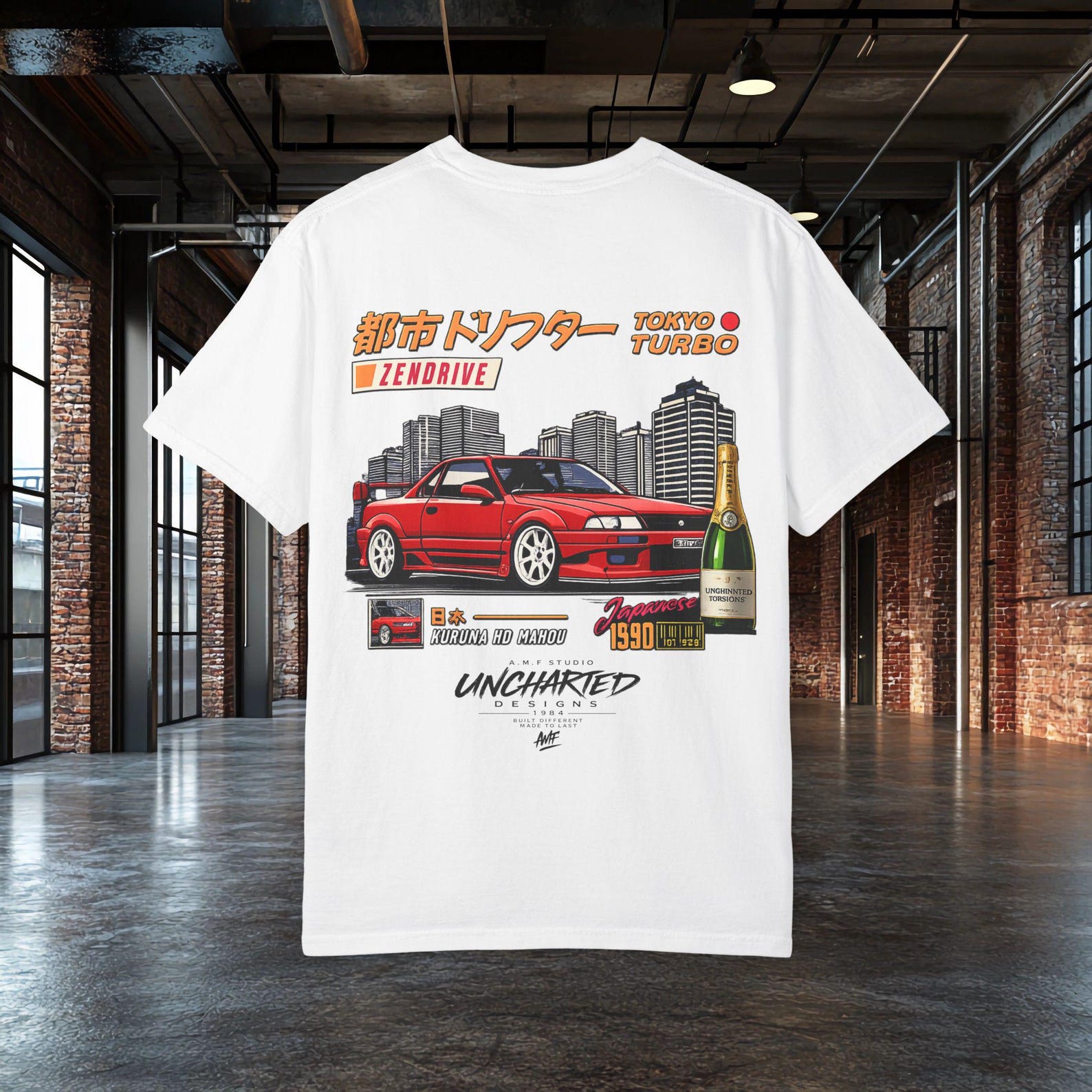 Champagne On Ice 90s JDM Car T shirt | Tokyo Turbo Japanese Streetwear | Retro Tuner Car Enthusiast | AMF Studio Uncharted 4XL