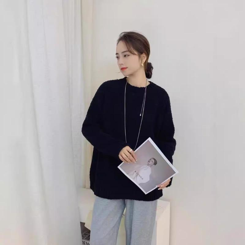 Retro lazy style high-end loose pullover sweater women's autumn and winter new thickened soft waxy knitted sweater top