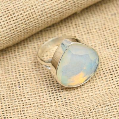 Elegant Milky Opal Gemstone Handmade 925 Solid Sterling Jewelry Ring For Her