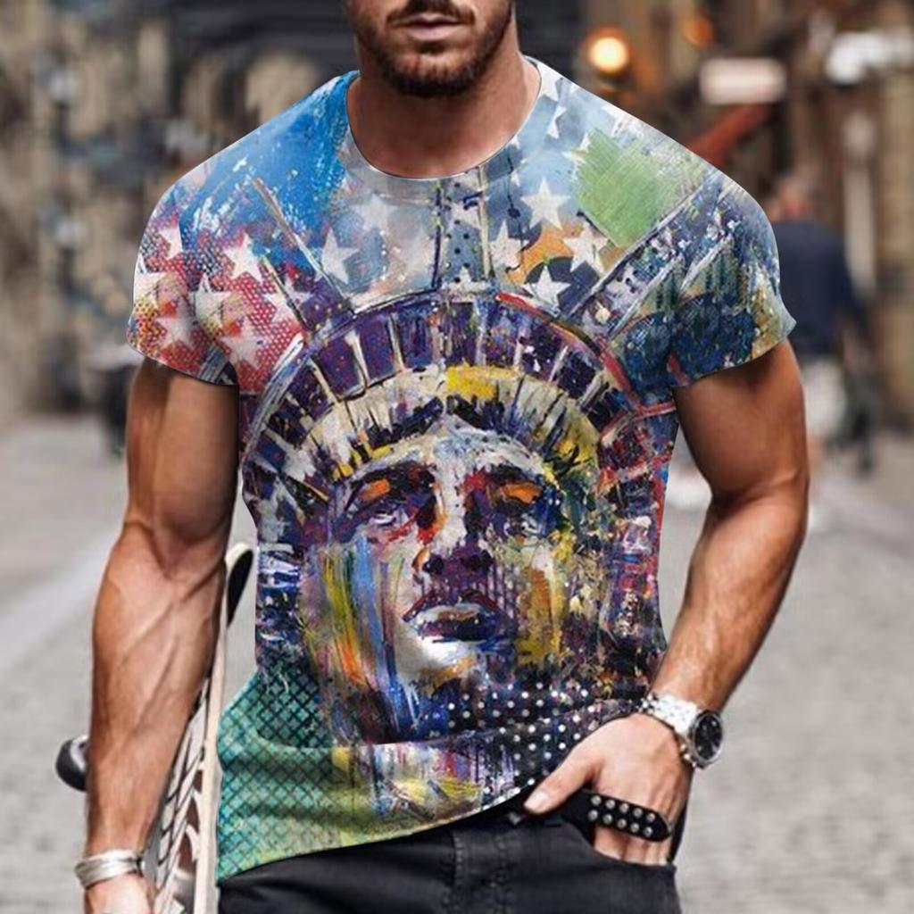 Summer Round Neck 3D American Independence Day Printed Top Fashionable Casual Short Sleeved Men's T-shirts