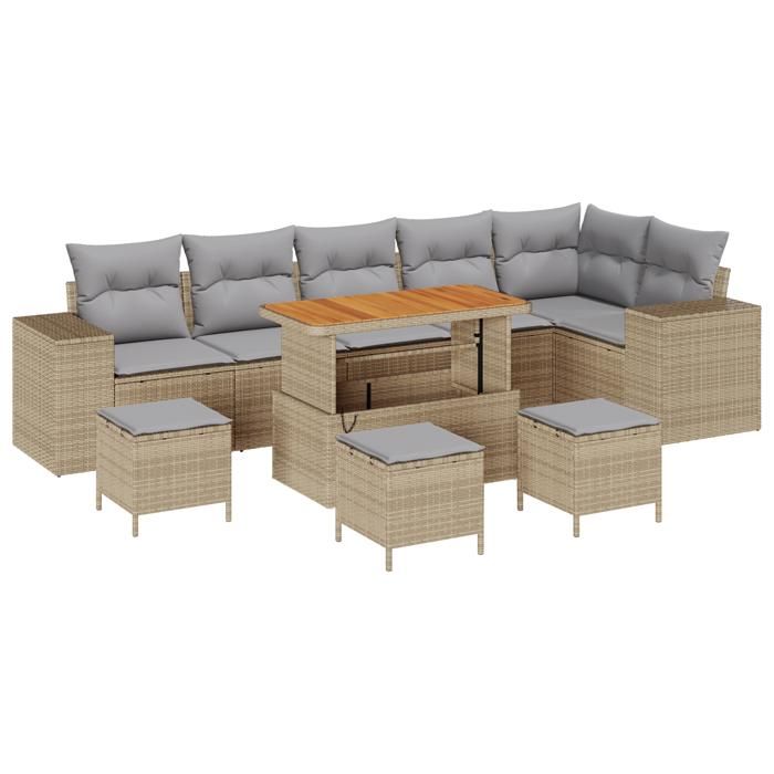 Canapé de jardin en poly rattan beige de 10 pièces avec coussins, Ensemble de salle à manger de jardin de 4 pièces avec 3362032