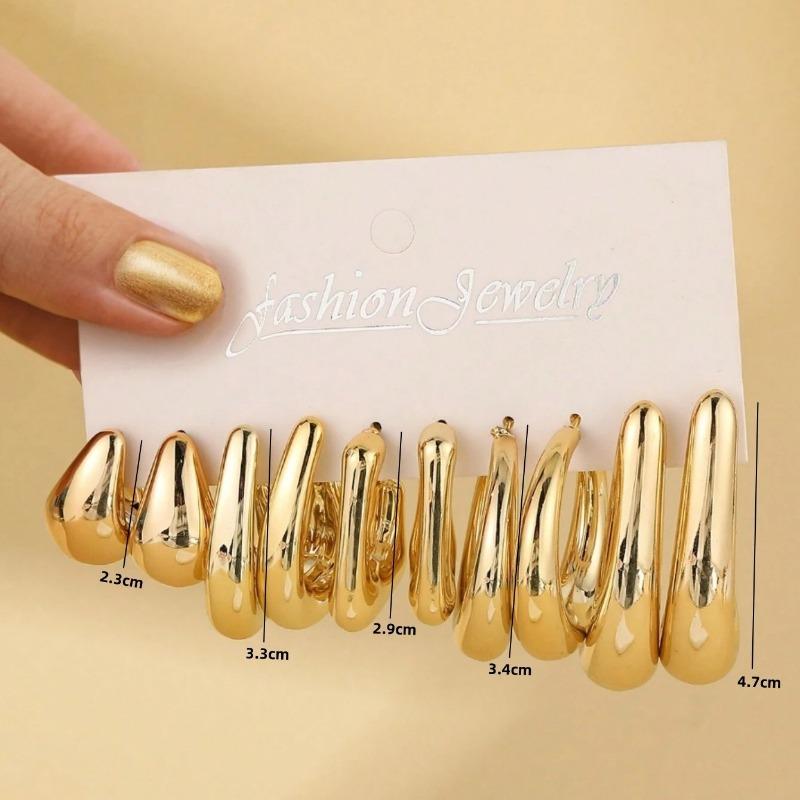 10 Pieces/set of New Irregularly Shaped ABS Acrylic Gold CCB Lightweight Earring Set, C-shaped and Teardrop Shaped