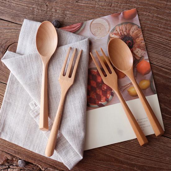 Drewniana łyżka Praktyczna Retro Fine Craftmanship Japoński styl Antypoślizgowy widelec Sztućce Akcesoria kuchenne