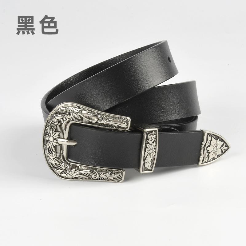 

Leather Women S Belt Black Cowhide Retro Belt With Jeans Casual Pants Belt Women S 95cm with buckle