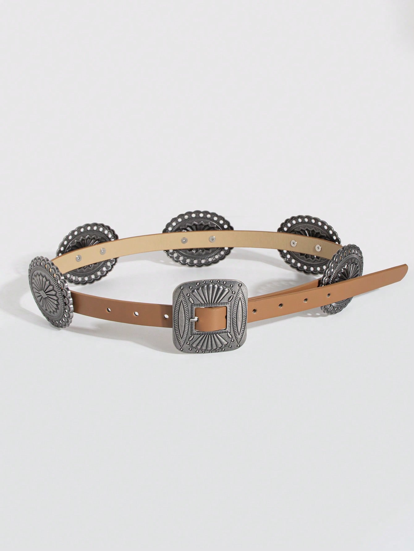 1 stuks Dames Punk Metaal Gekerfd Accessoire Cowboy Cowgirl Heavy Duty Riem Boho 100cm gray