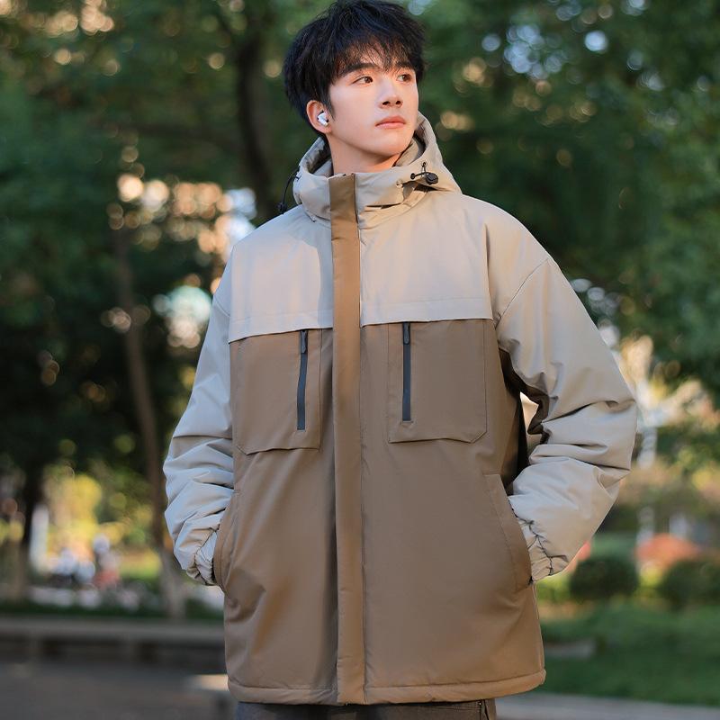 

Windproof jacket cotton-padded jacket men s winter trendy brand velvet thickened cotton-padded tooling jacket men s hooded cotton-padded jacket 4XL