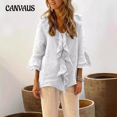 Autumn Women's Fashion V-Neck Fly Sleeve Ruffle Loose Casual Shirt