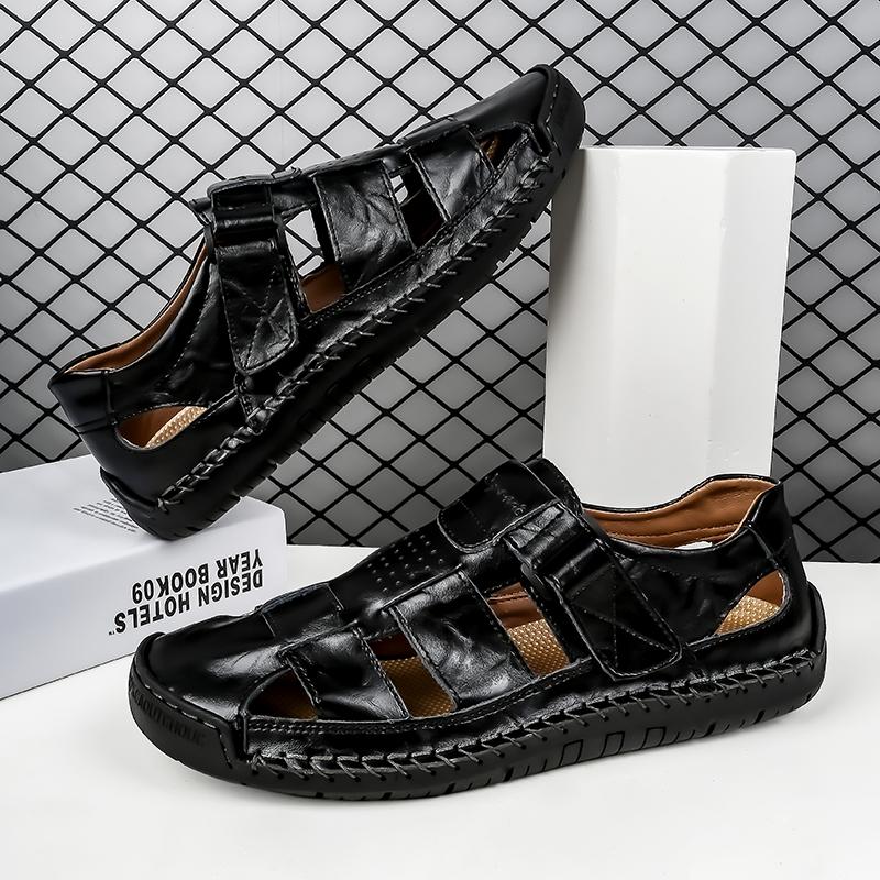 Fashion British Style Handmade Sole Summer Men's Sandals Thick Soled Leather Casual Shoes Trend Blue Men's Beach Shoes Free Delivery