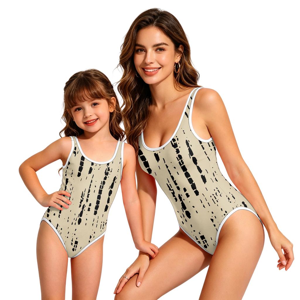 Girls One Piece Swimsuit Sleeveless Round Neck Patterned Swimwear Lightweight Quick Dry Fabric Suitable for Swimming and Beach Activities