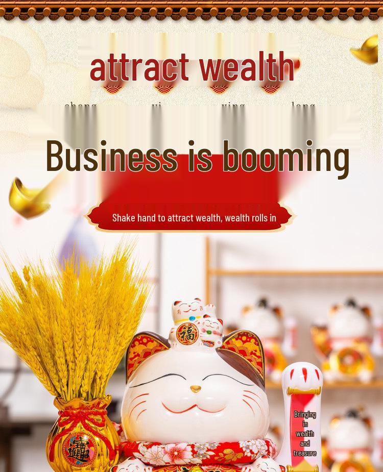 Large Waving Hand Lucky Cat Ornament - Cashier Desk Home Decor Gift