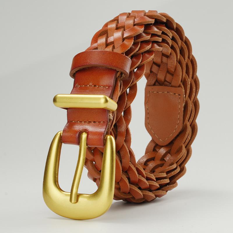 Belt for Women's Head Layer Cowhide Pin Buckle Fashion Casual Knit Pure Cowhide Belt Middle Aged and Young Trousers