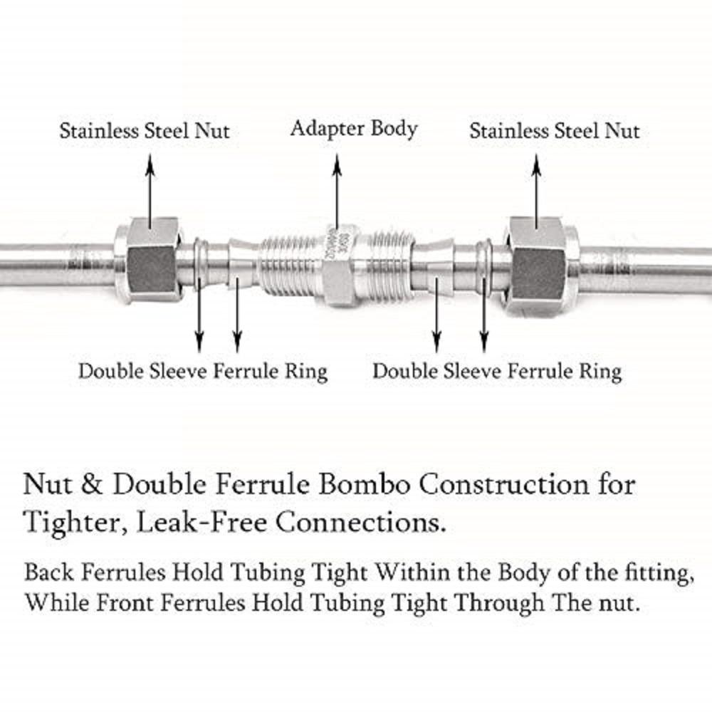 3/4/6/8/10/12mm Stainless Steel Compression Tube Fitting Straight Compression Fitting Coupler Double-Ferrule Adapter
