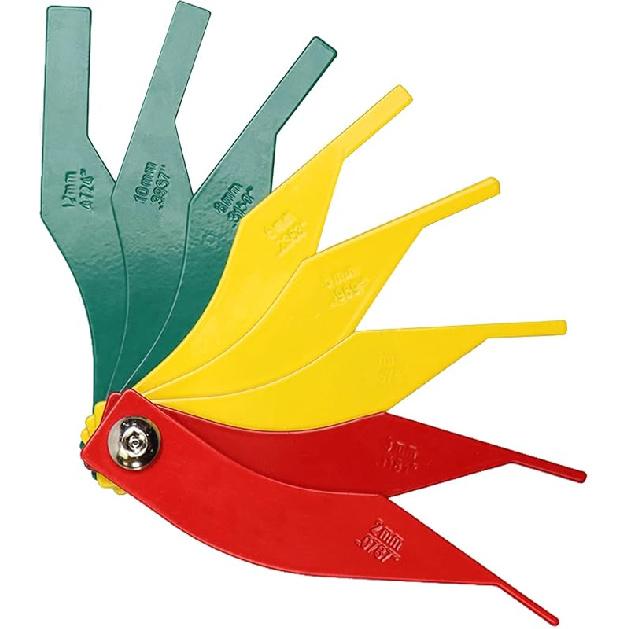 Brake Lining Thickness Gauge, 8 Piece Steel Automotive Brake Pad Measuring Tool, Disc And Drum Brake Lining Gauge Set- Color Coded/SAE &
