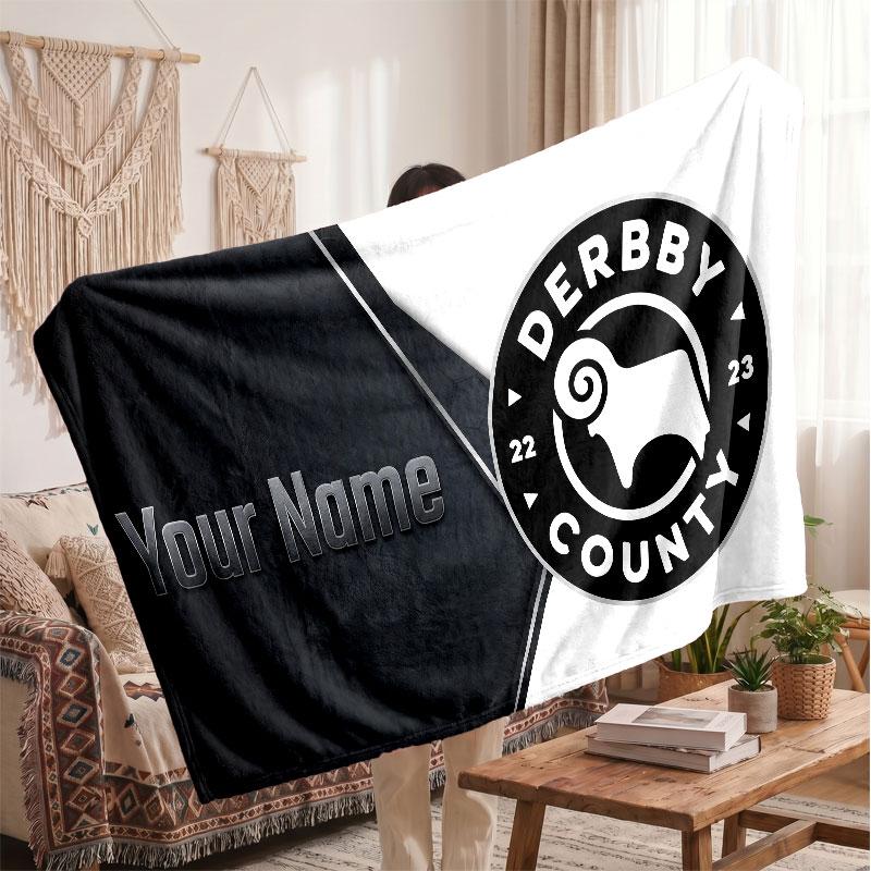Derby County Personalisierte Fleecedecke Mit Fußballlogo, Individueller Name Text Weiche Warme Wohndecke
