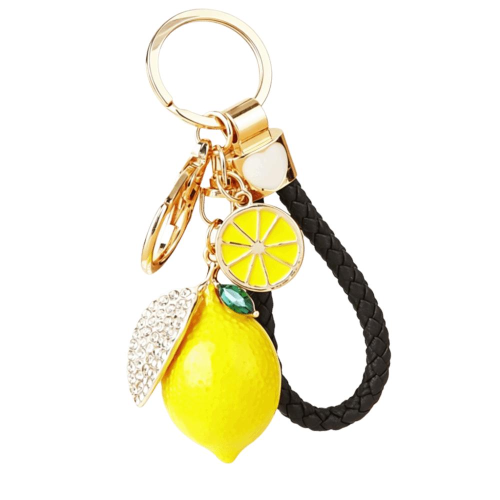 Rhinestone Leaf Charm Bag Pendant Creative Fruit Shape Key Ring Cute Lemon Keychain Gift