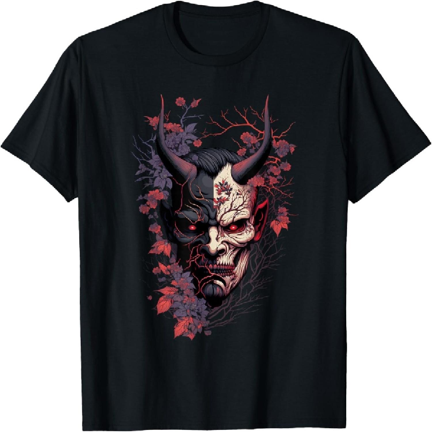 

Traditional Japanese Tattoo Demon Mask, Oni Hannya Samurai T-Shirt XXXXXL чорний