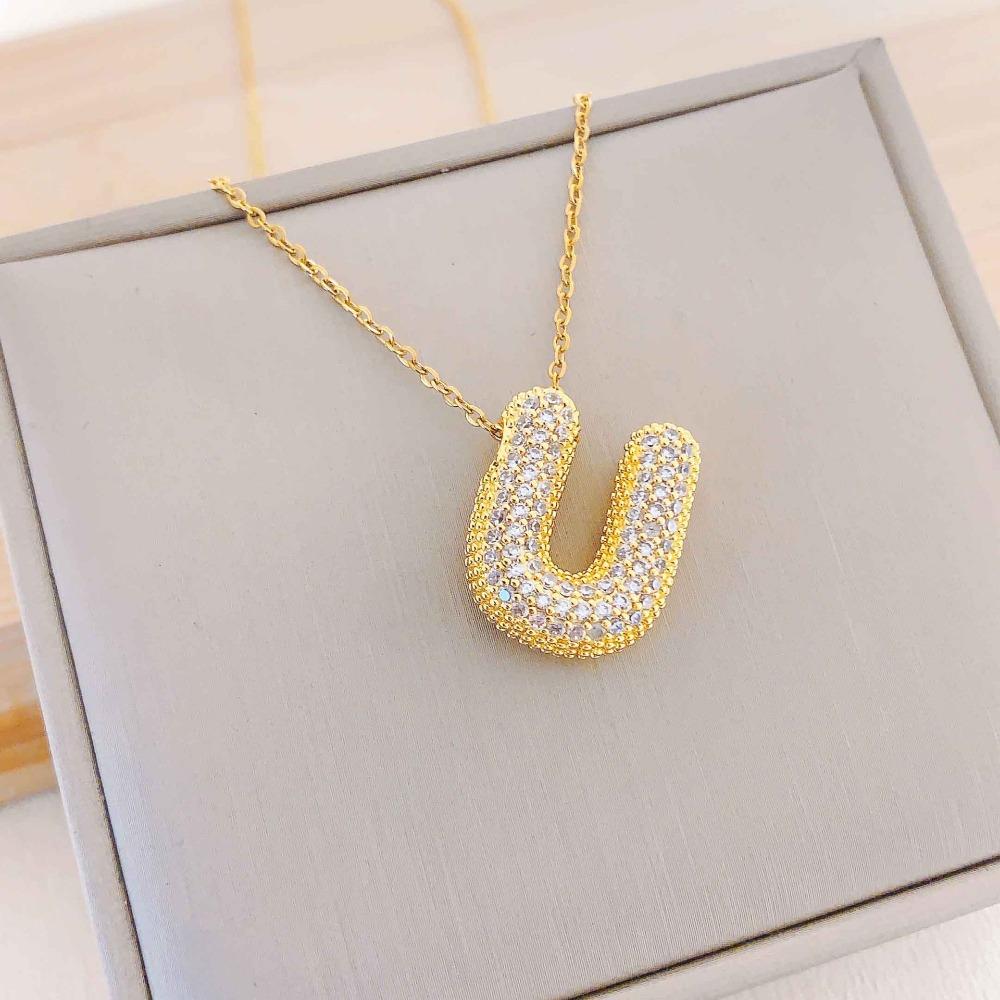 Necklace Female English Alphabet Necklace Female Hip Hop Full Zircon Delicate Clavicle Chain Personality Necklace