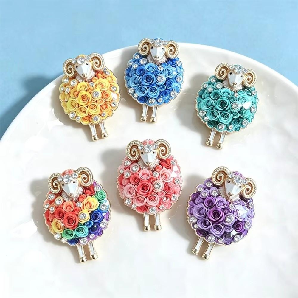 Lovely Flower Sheep Brooch Pin Colorful Animal Brooch Gift Lamb Badge  Women