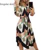 Dames Herfst Nieuwe MIDI Jurk met Print en Ruitjes, Kraag, Vetersluiting, Modieus, Slank, Hoge Taille, Figuurcorrigerend, Temperamentvol, Lange Jurk