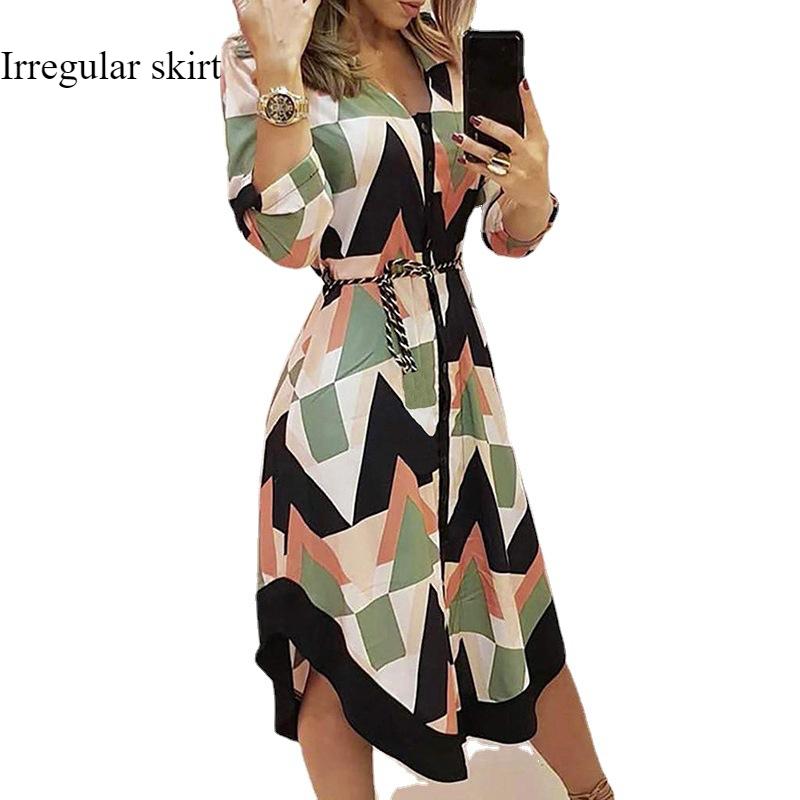 Dames Herfst Nieuwe MIDI Jurk met Print en Ruitjes, Kraag, Vetersluiting, Modieus, Slank, Hoge Taille, Figuurcorrigerend, Temperamentvol, Lange Jurk