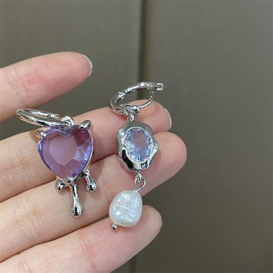 1 Paar baumelnde Ohrringe, einfache geometrische Ohrstecker mit lila Blumen und Herzen