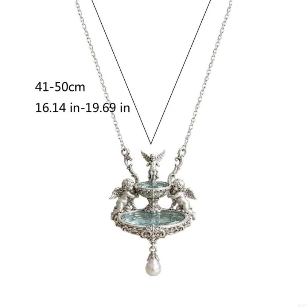 Retro Design Clavicle Chain Embossed Detail Wishing Fountain Necklace  Vintage Fashion