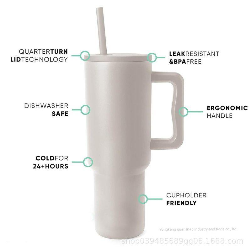 Cross-Border 304 Stainless Steel Leopard Print 40-Ounce Ice Cup with Handle and Straw, High-Quality Car-Mounted Large-Capacity Thermos Cup
