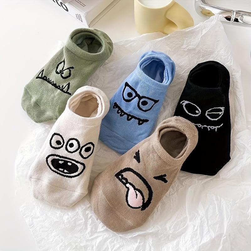 

5 Pairs Women s Funny Face Ankle Socks, Playful Cartoon Expression Novelty Socks, Breathable Machine Washable Casual Socks 35-39 бежевий
