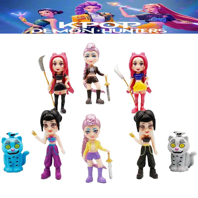 8pcs Set Kpop Demon Hunters Action Figure Toy Derpys Tiger Rumi Mira Zoey Sussy Figurine Doll For Fans Gift