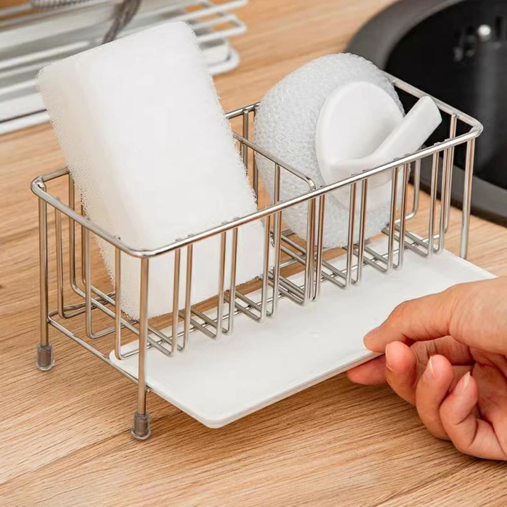 1 Stainless Steel Table Top Drain Rack, Household Adjustable Sink Storage Rack, Suitable For Kitchen, Bathroom, Sponge Storage