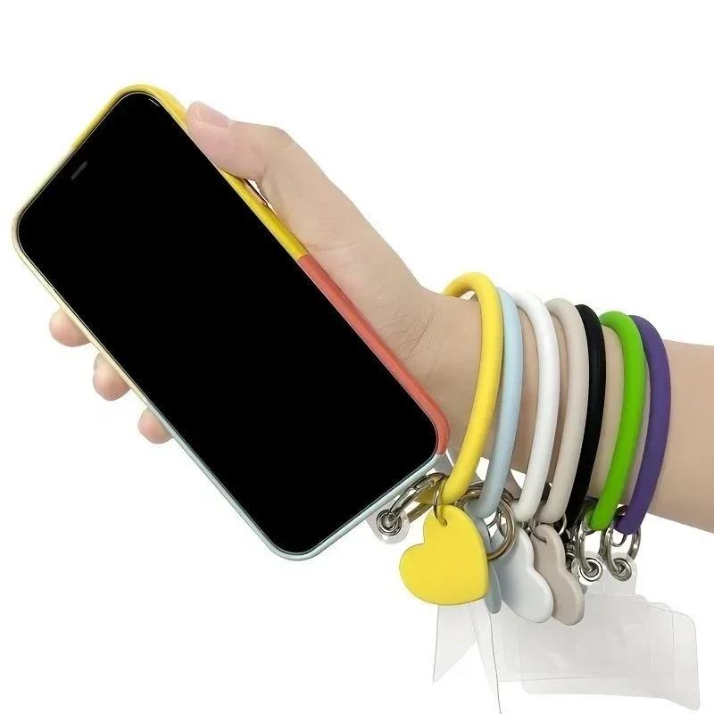 1Pc Silicone Heart Loop Cell Phone Hand DYM Wrist Strap With Key Chain Holder - Universal Mobile Straps For All Smartphones