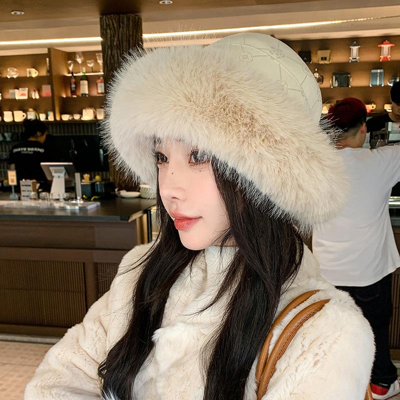 Autumn and Winter New Hat Women's Imitation Mink Bucket Hat Winter Warm Plush Thickened Mongolian Hat