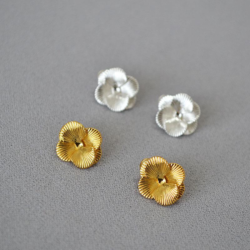 Brass Gold-Plated 925 Silver Clover Stud Earrings for Women - Minimalist Japan & Korea Style