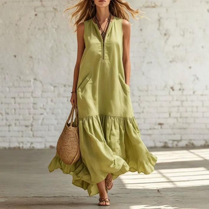 Summer new European and American ruffle edge sleeveless fashion dress vacation style loose casual dress