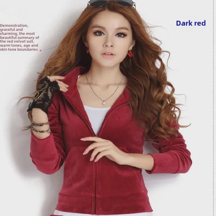 2025 Autumn Korean Gold Velvet Embroidered Outdoor Two-Piece Suit In Plus Size