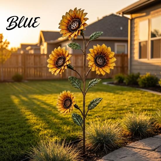 Pastoral Style Garden Art Vintage Sunflower Hummingbird Feeder, Metal Stake Water Station, Decorative Sturdy Soil Mount Bird Feeder Floral Feeding