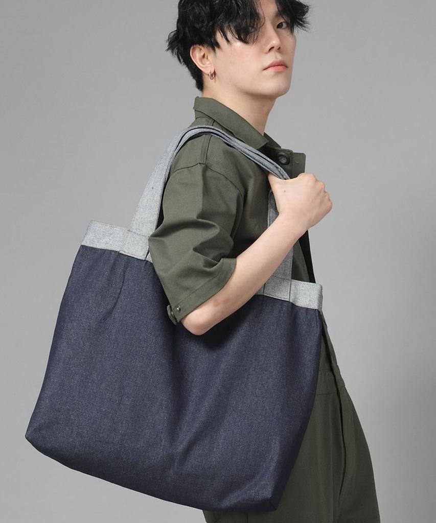 Saintcrew Button-Open Oversized Shoulder Bag Bob-117 Denim Indigo Brs