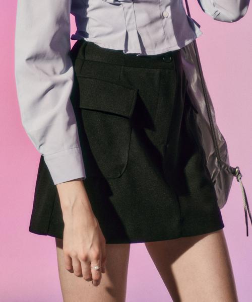 KOLEAT [Fleece-Lined Ver.] Functional Warm Cargo Elastic Waist Mini Skirt [Black]