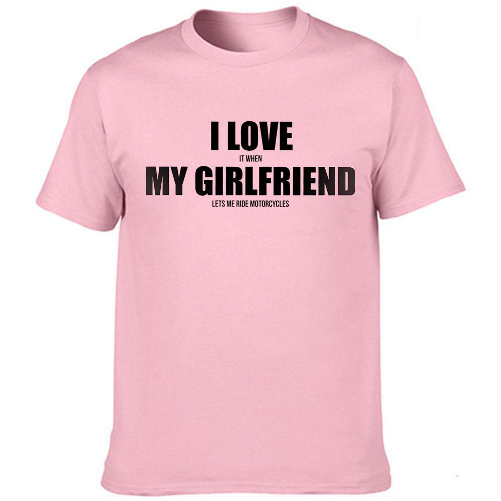 I Love My Girlfriend Letters Print Men Black Tees Casual Funny Short Sleeve White Vintage Tee