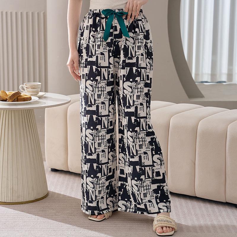 Women's Plus Size Cotton Silk Pajamas - Spring/Summer Lightweight Wide-Leg Pants for Beach, Loose Fit, Can Be Worn Outside