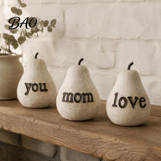 Mother Day Gifts Love/You/Mom Pear Sculpture, Decorative Resin Figurine, Vintage Style Unique Sculptures Birthday Ornament for Home Table Decor Small