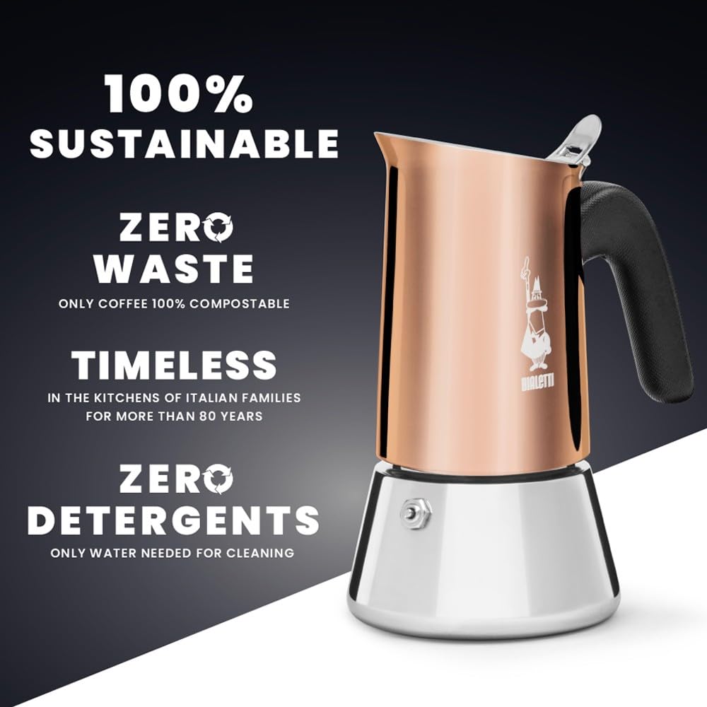 Bialetti Venus Copper 6-Cup Stainless Steel Stovetop Coffee Maker, Espresso Maker, and Mocchinetta