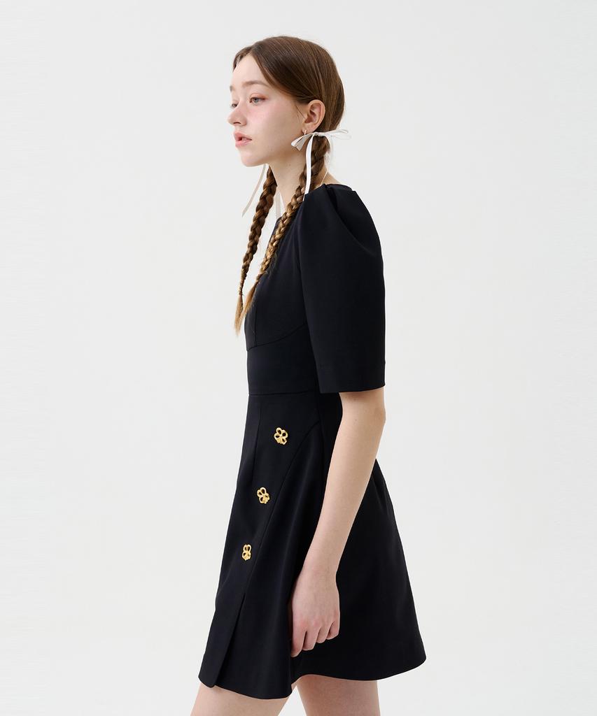 Boyeon Gold Button Volume-Up Mini Dress Navy 0147