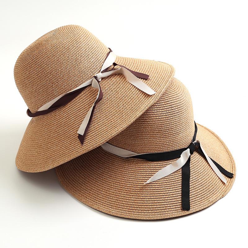 Paper Straw Wide Brim Sun Hat With Bow Knot For Summer Beach Vacation Style