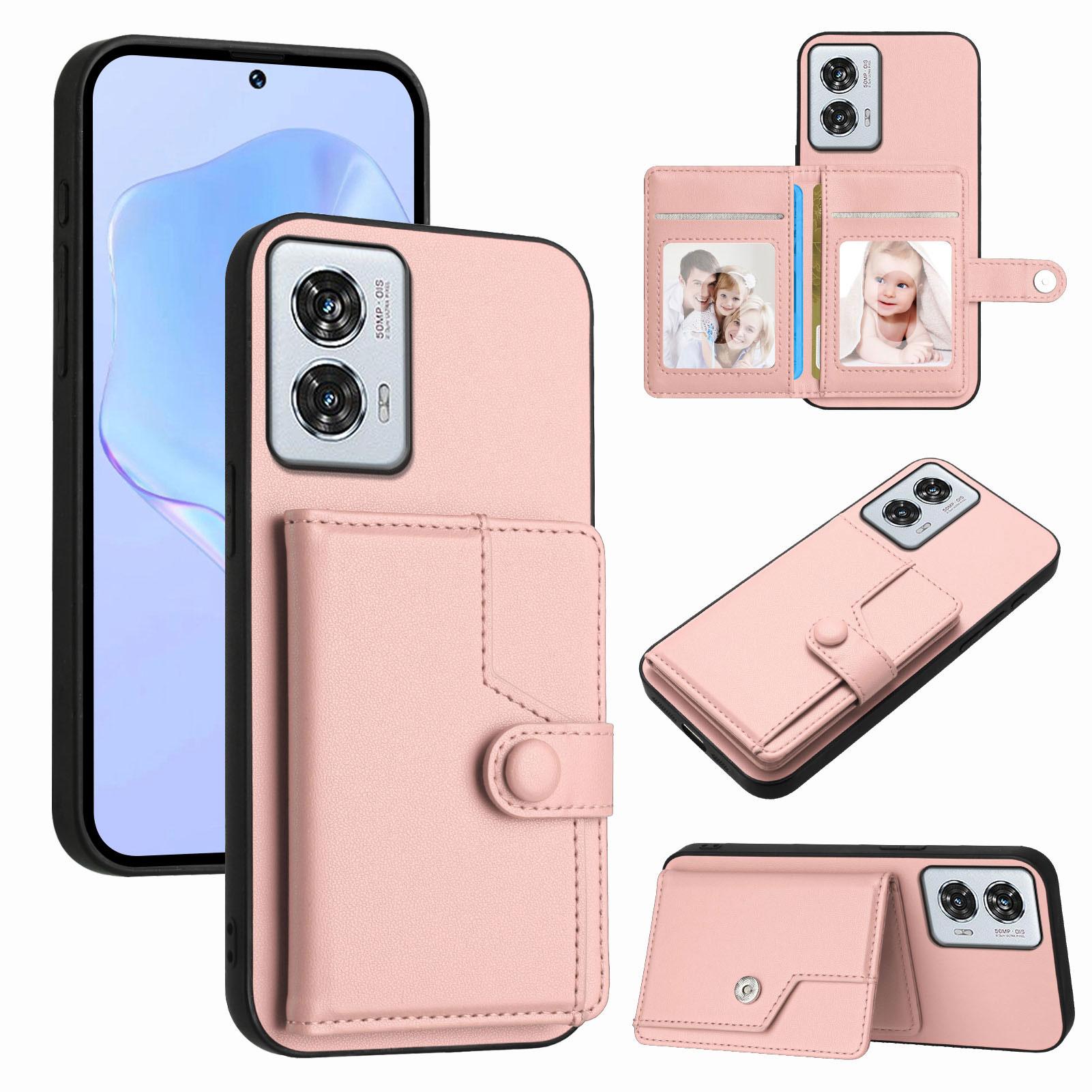 

For Motorola Edge 50 Fusion 5G Case RFID Blocking Card Holder Kickstand TPU+PU Leather Phone Back Cover Rose Gold