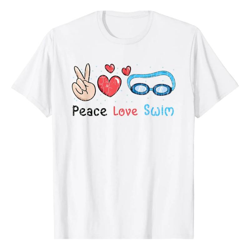 Camiseta Peace Love Swim Divertida Con Estampado De Nadador S