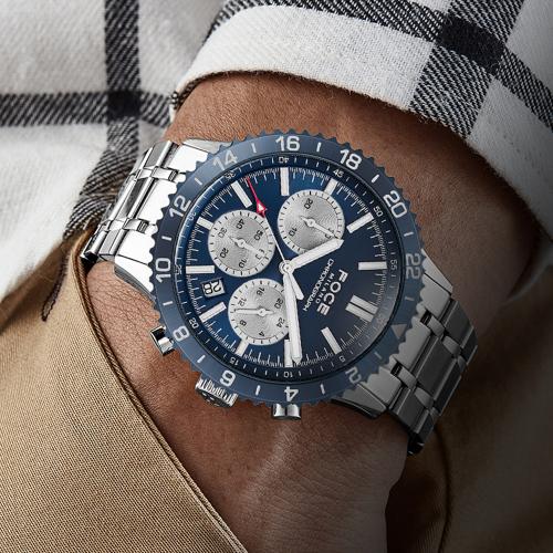 [FOCE] FOCE 45mm Men's Chronograph Blue Metal Watch FM7551WBU