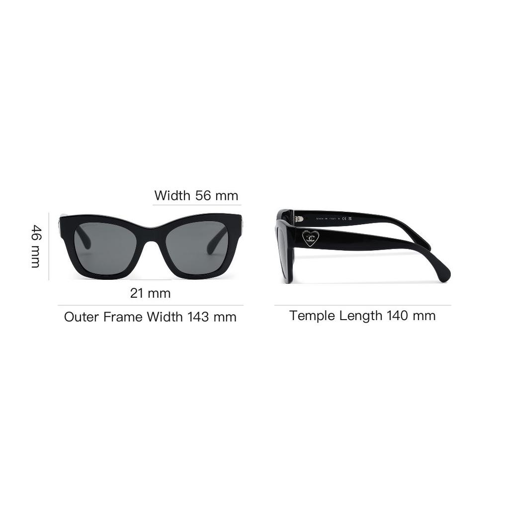 Chanel Square Sunglasses With Gray Lenses And Heart Shape Women Sunglasses Black CH5478-C501