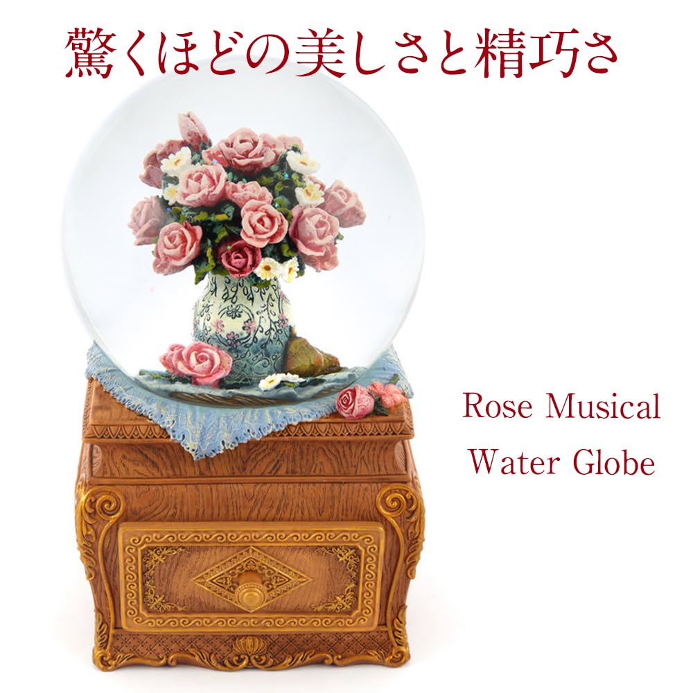 Luxury Snow Globe Gift Rose Flower Ring Case JARLL FG1405 Music Box Rotating Snow Globe Snow Dome Flower Language Ornament Day Wedding Celebration
