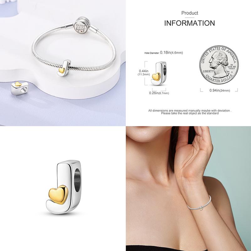 Neuer 26 A-Z Alphabet-Bead S925 Sterlingsilber Herz LOVE Buchstaben-Charm Passend für Original Armband Armreif CZ Zirkonia Bead Schmuck